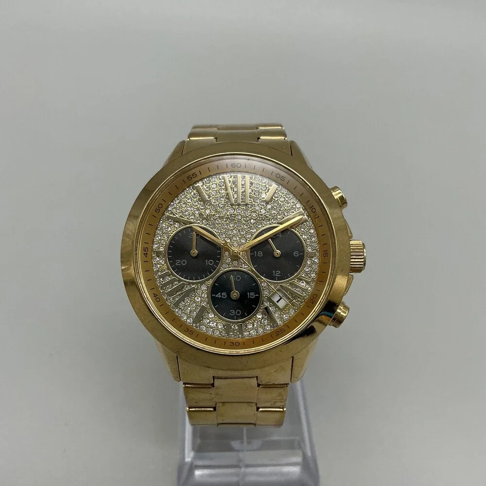 Michael Kors Womens Watch 41mm Gold Tone Chrono Crystals MK6569 New Battery 6.5